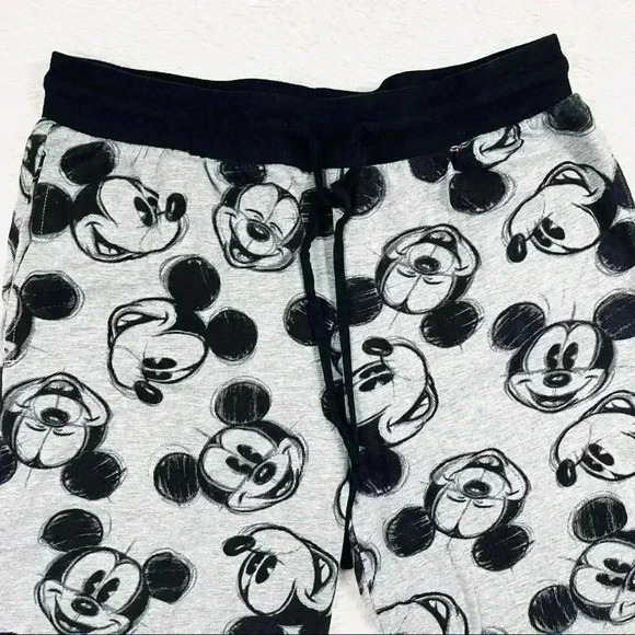 Disney Mickey Mouse Gray & Black Drawstring Cotton Blend Pants Size L - Picture 2 of 14
